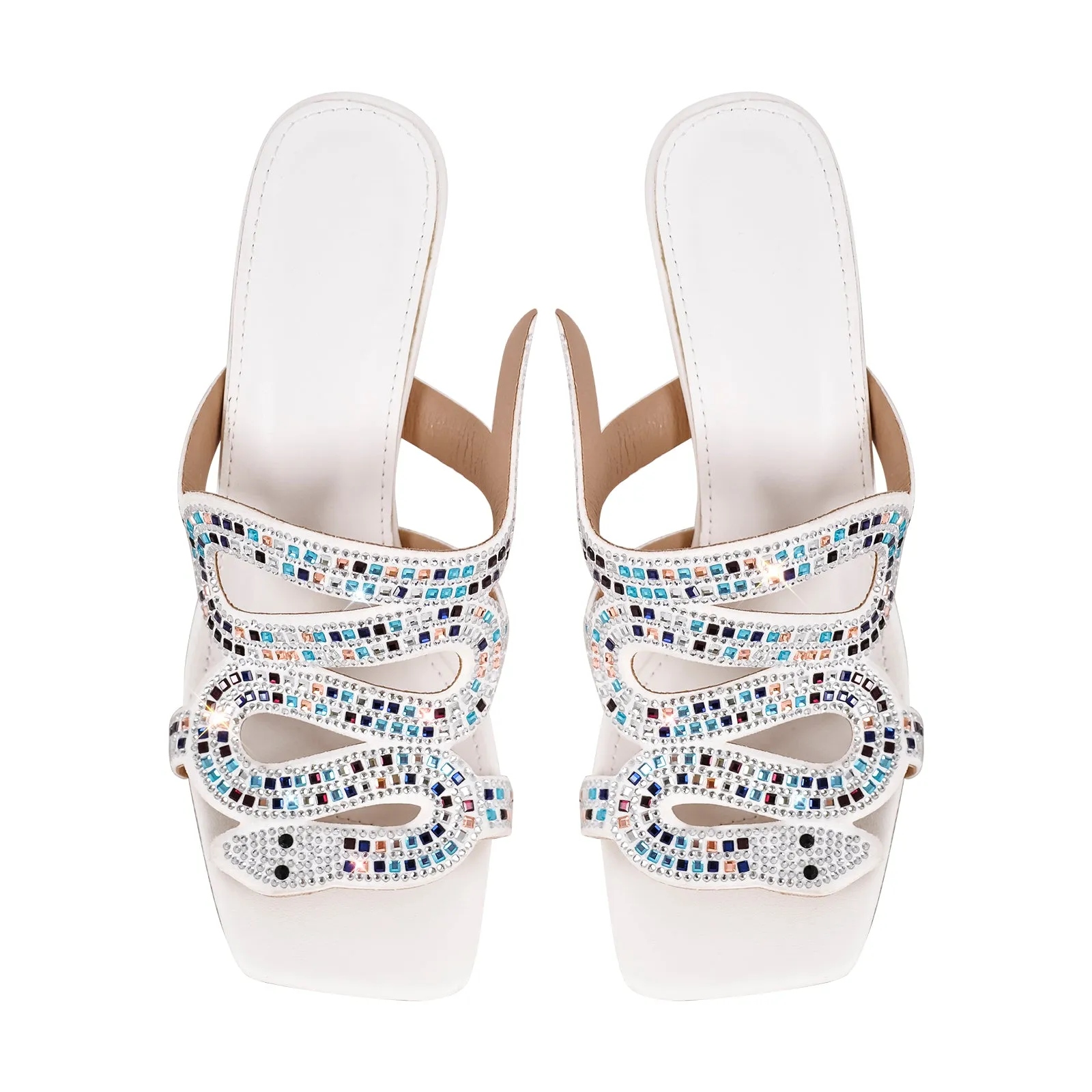 Rhinestone Strap Square Toe High Heel Sandals
