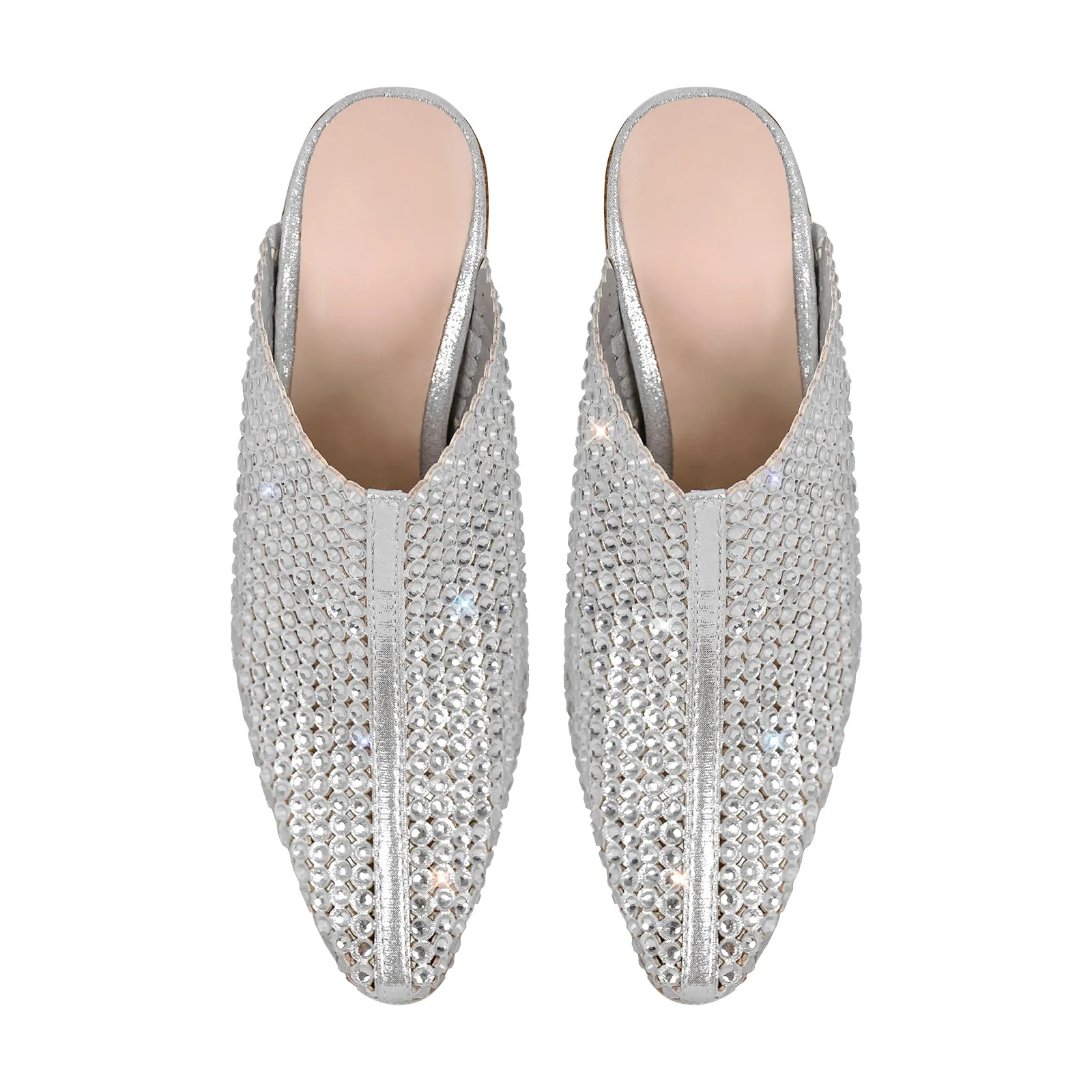 Rhinestone Wooden Chunky Heel Mules
