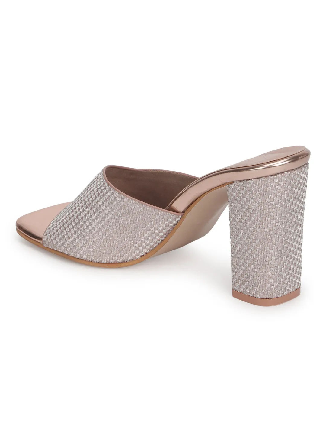 Rose Gold Glitter Patent Leather Block Heel Mules (TC-SLC-N1105-RGLD)