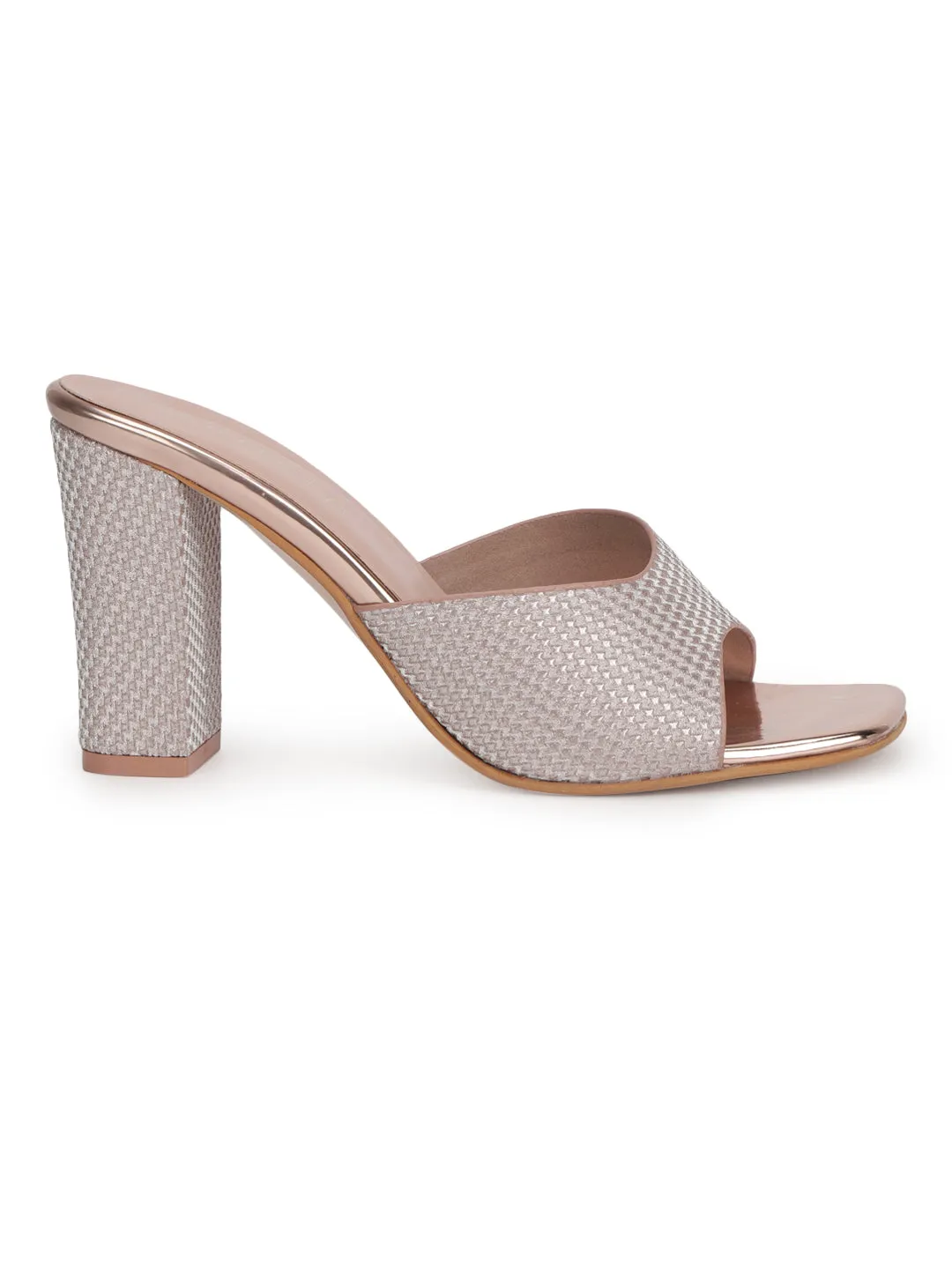 Rose Gold Glitter Patent Leather Block Heel Mules (TC-SLC-N1105-RGLD)