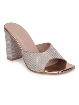 Rose Gold Glitter Patent Leather Block Heel Mules (TC-SLC-N1105-RGLD)