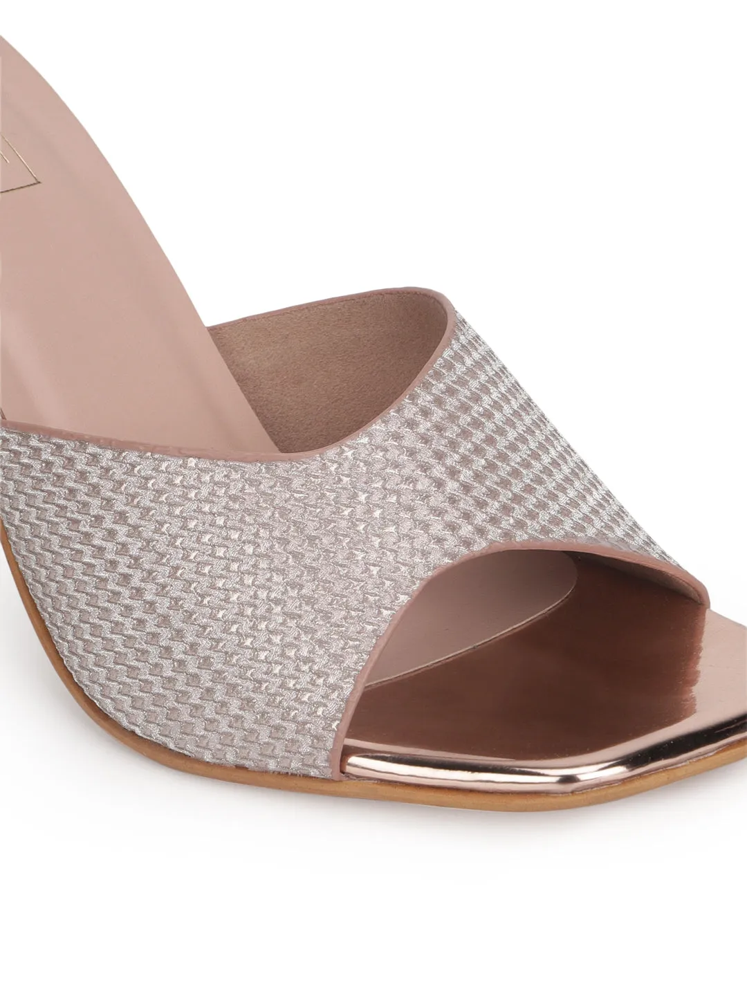 Rose Gold Glitter Patent Leather Block Heel Mules (TC-SLC-N1105-RGLD)