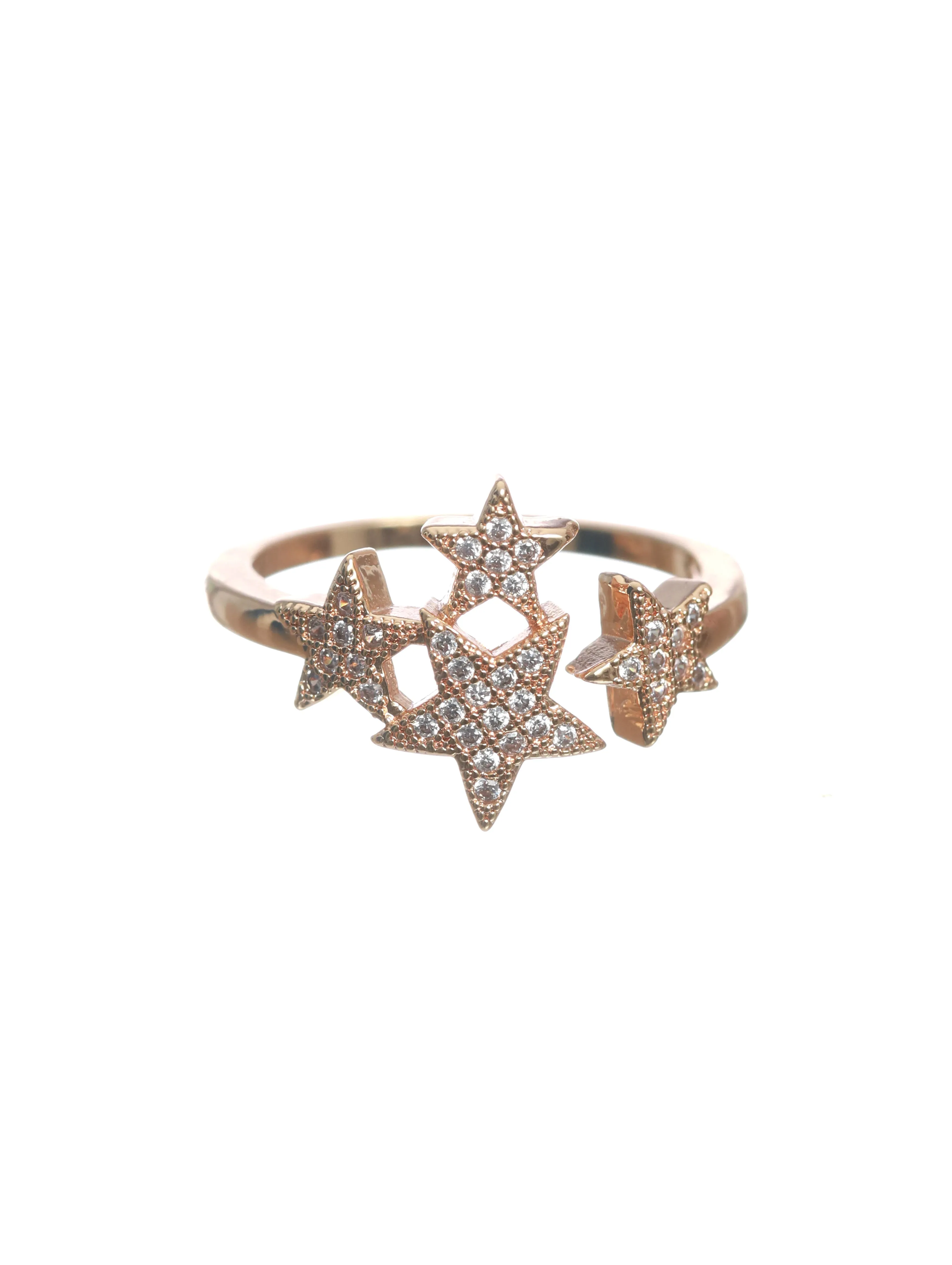 Rose Gold-Plated Cz-Studded Star Shaped Handcrafted Adjustable Finger Ring
