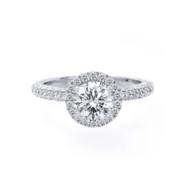 Round Diamond Halo Engagement Ring with Pave Band