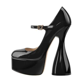 Round Toe Black Platform Disco Pumps