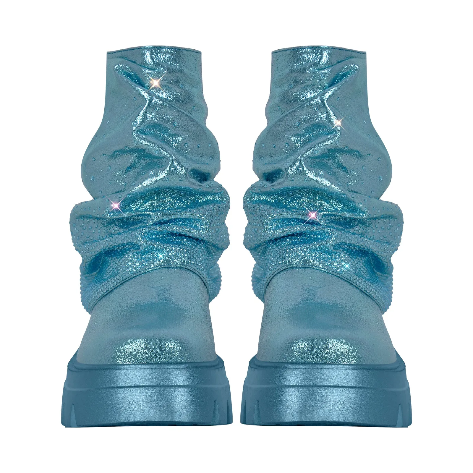 Round Toe Chunky Heel Rhinestone Fold Over Boots