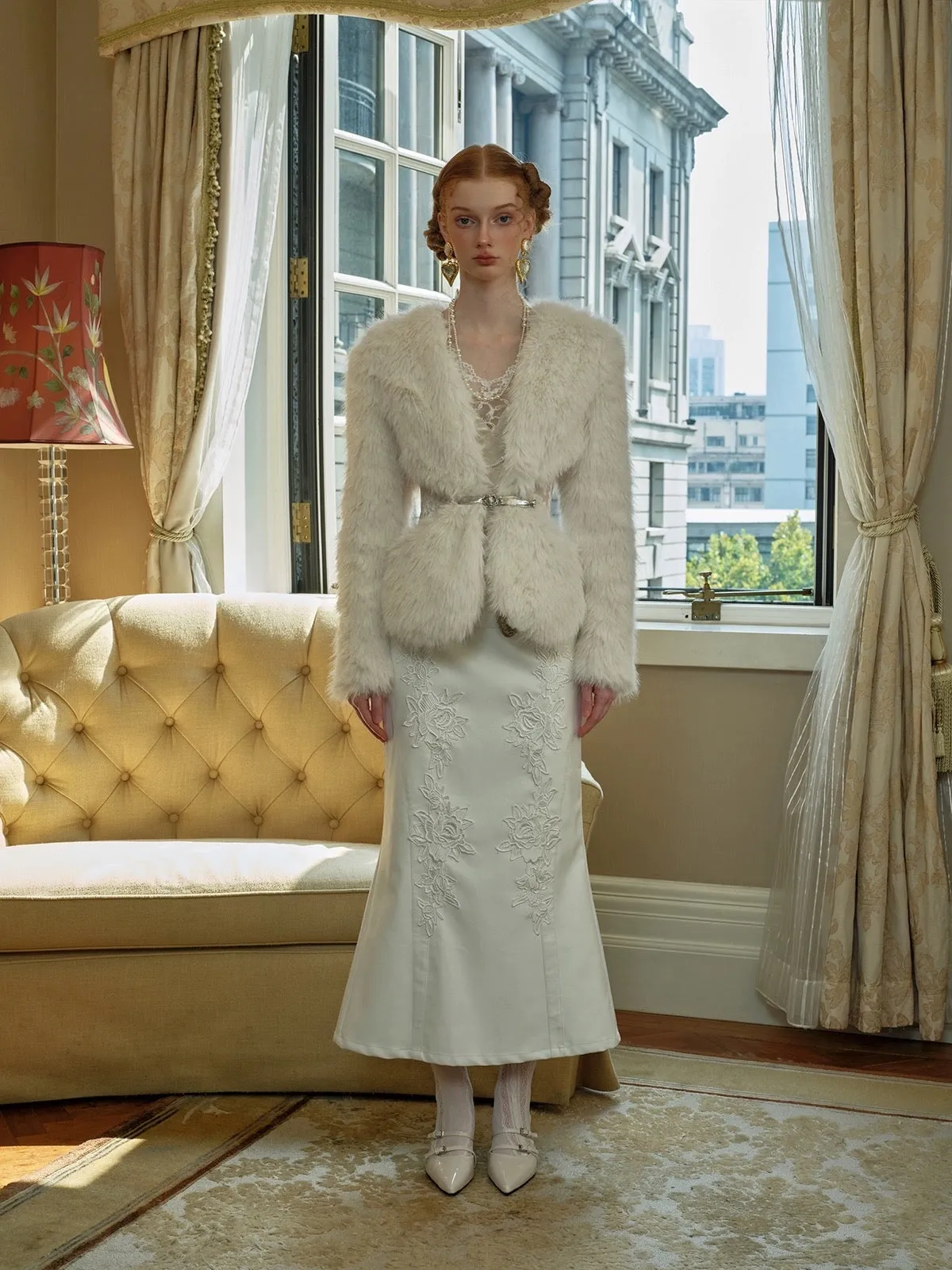 [SALE Sweden Warehouse] Embroidered Vintage White Court Skirt