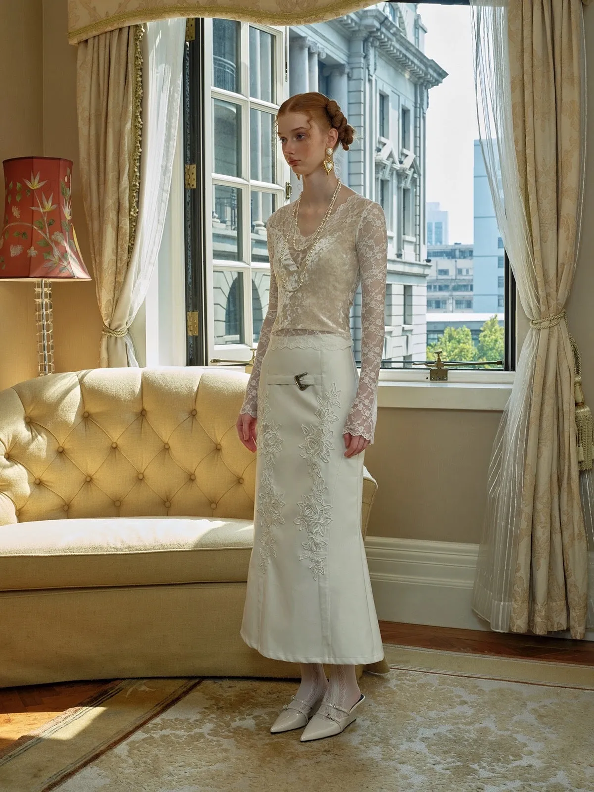 [SALE Sweden Warehouse] Embroidered Vintage White Court Skirt