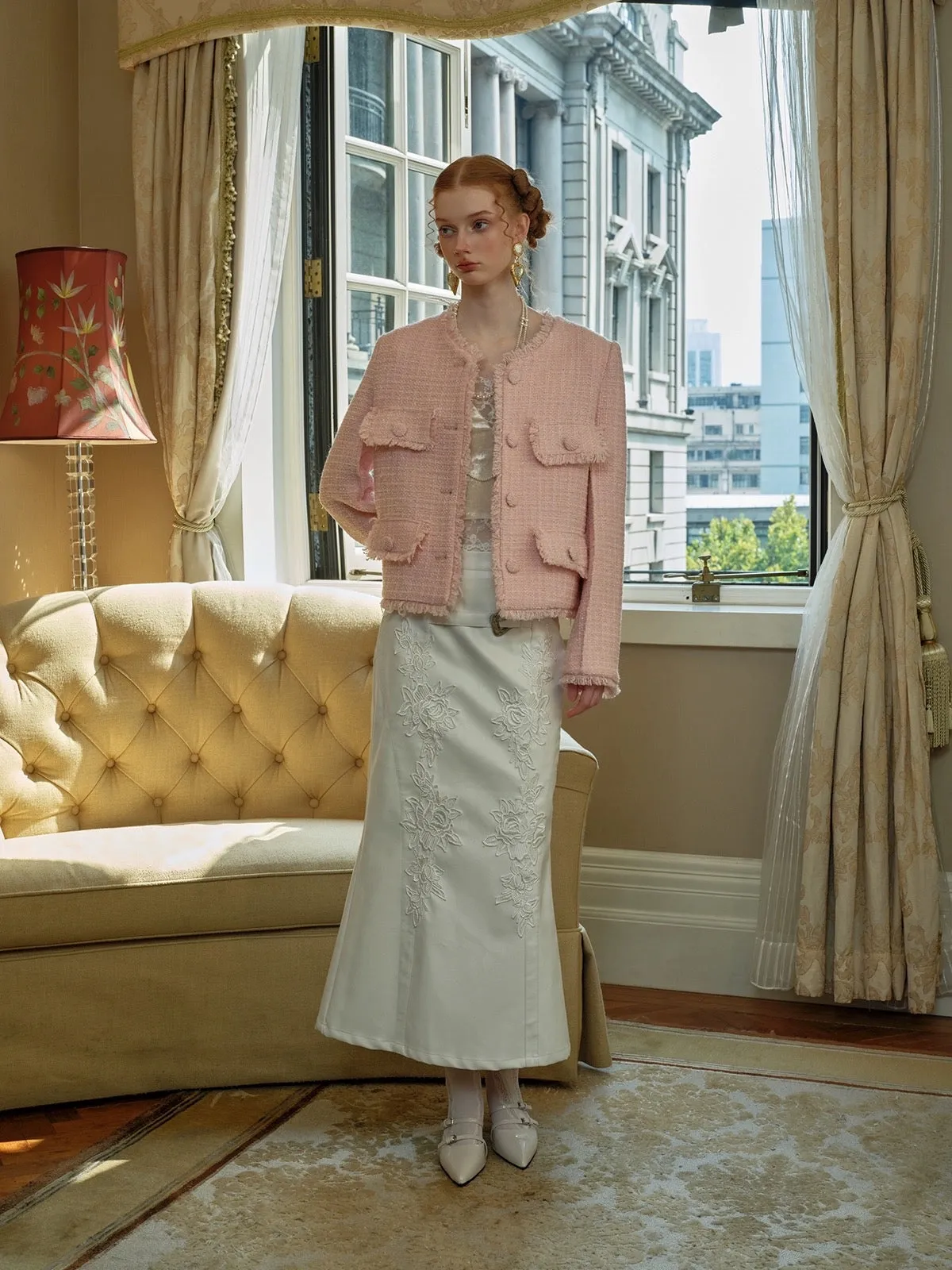 [SALE Sweden Warehouse] Embroidered Vintage White Court Skirt