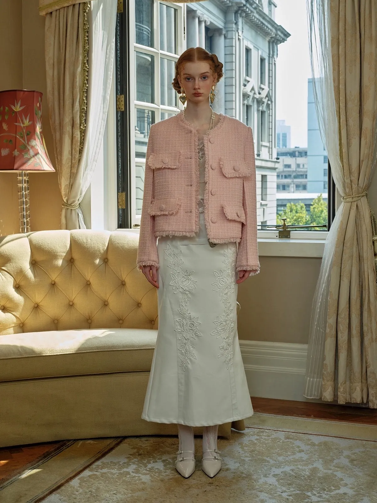 [SALE Sweden Warehouse] Embroidered Vintage White Court Skirt