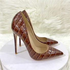 Serpentine Pointed Toe Stiletto High Heels – Low-Cut Snakeskin Pattern