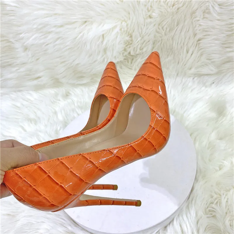 Serpentine Pointed Toe Stiletto High Heels – Low-Cut Snakeskin Pattern