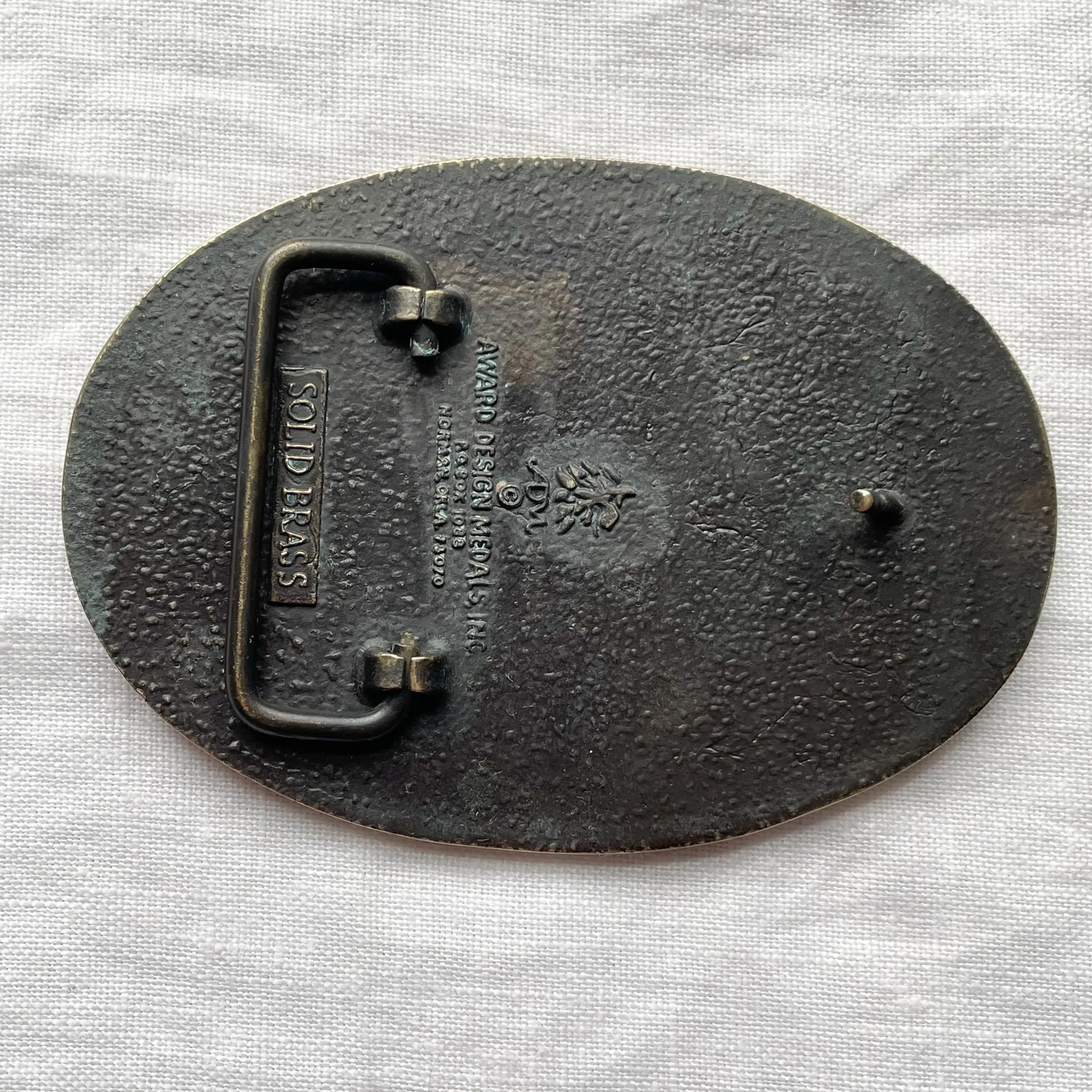 SOLD Large Vintage Solid Brass Etched Monogrammed K Belt Buckle