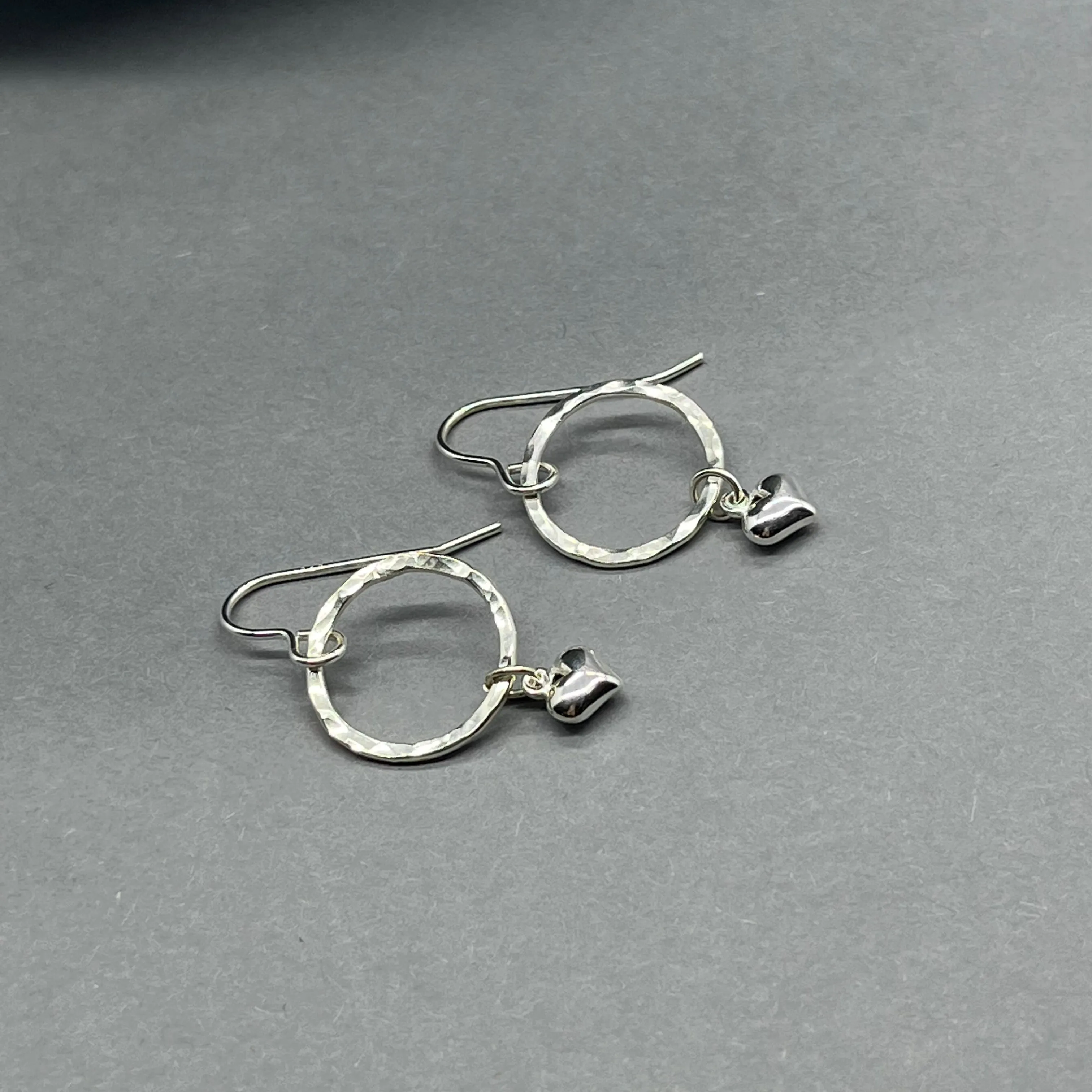 Sterling Silver Heart Charm Hoop Drop Earrings
