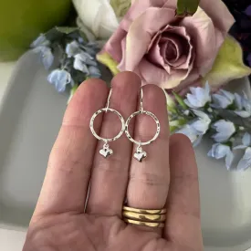 Sterling Silver Heart Charm Hoop Drop Earrings