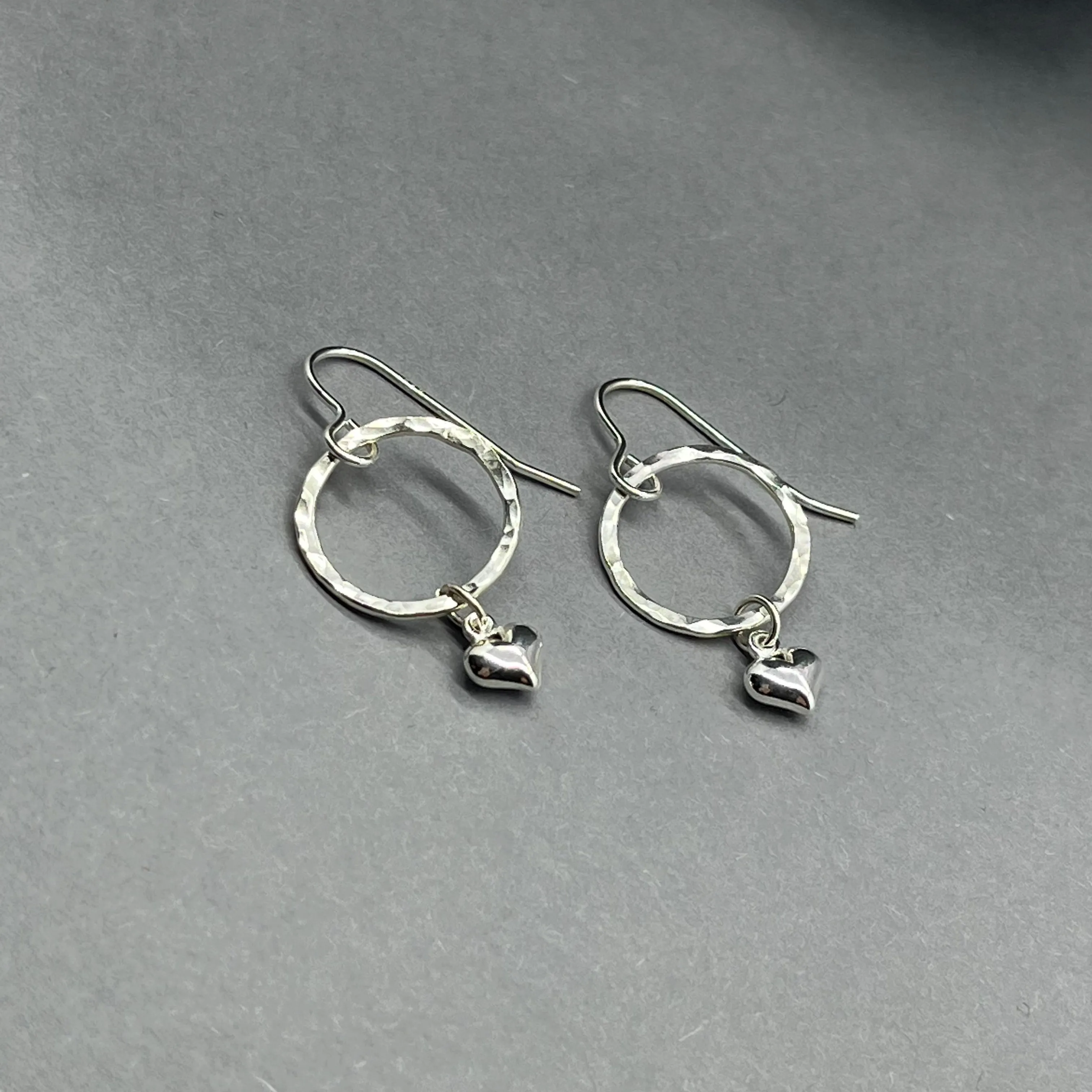 Sterling Silver Heart Charm Hoop Drop Earrings