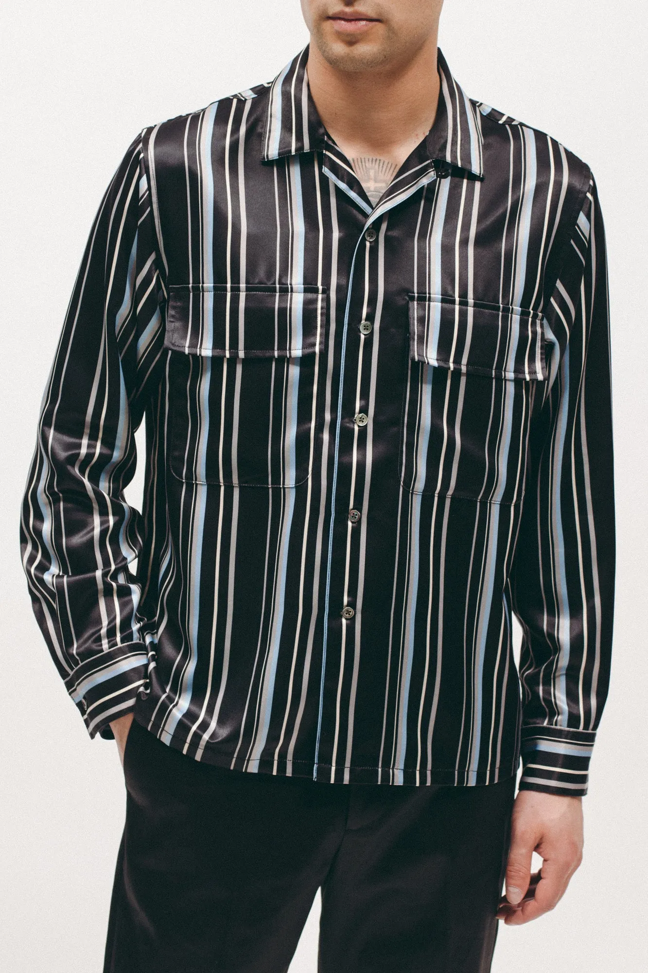 Stripe Rayon Shirt - Black