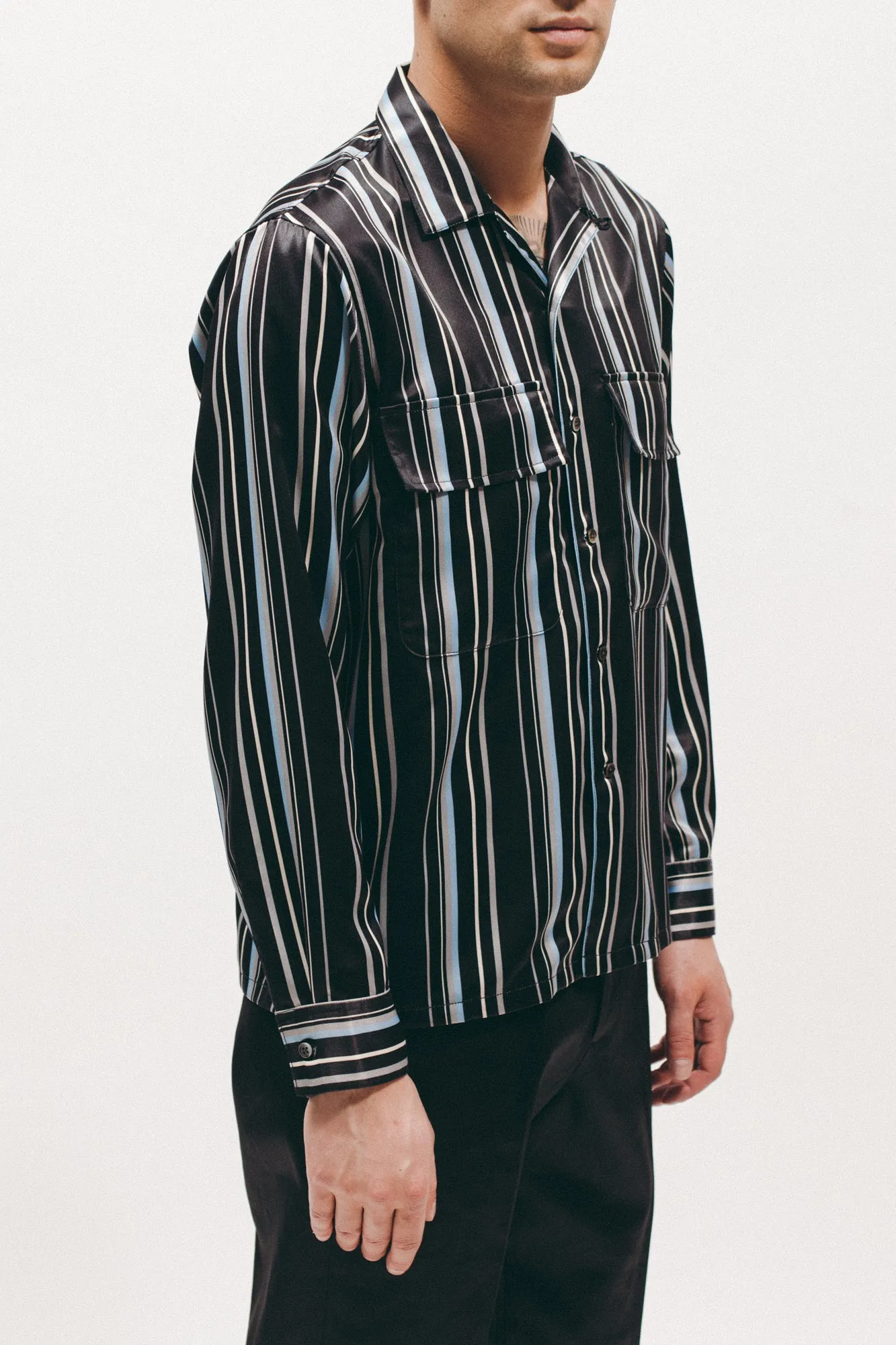 Stripe Rayon Shirt - Black
