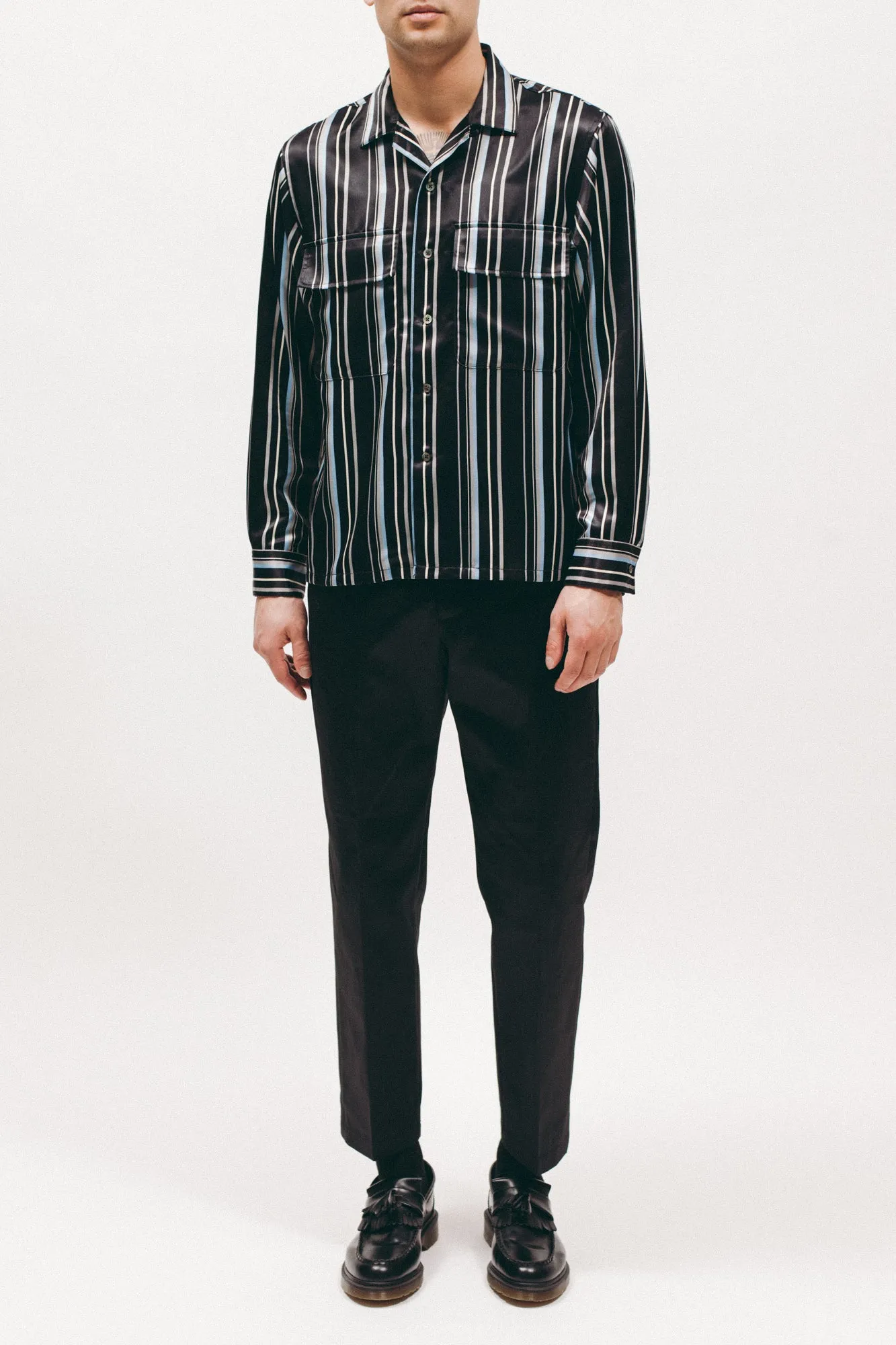 Stripe Rayon Shirt - Black