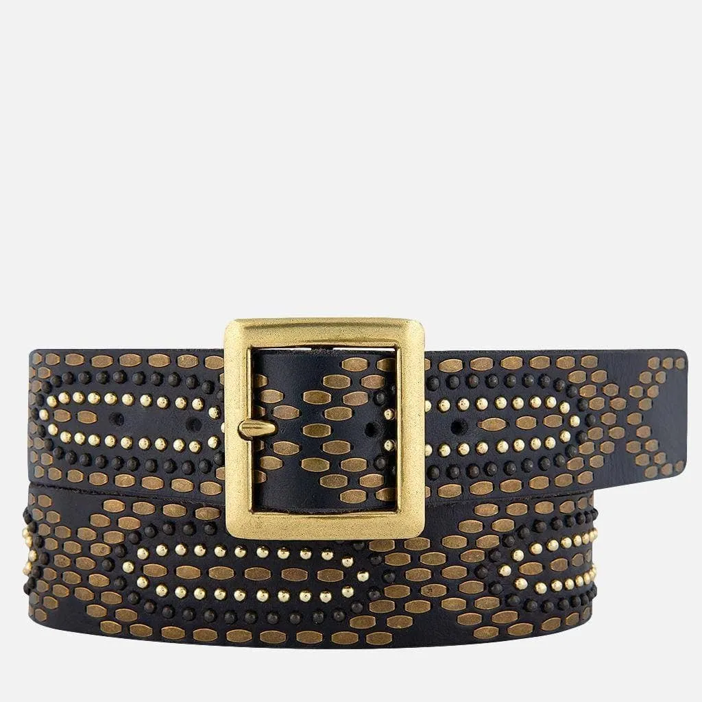 Studded Leather Belt with Square Buckle