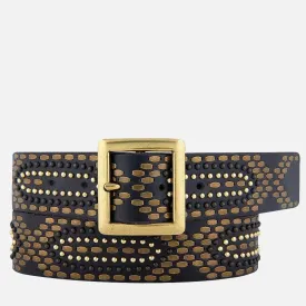 Studded Leather Belt with Square Buckle