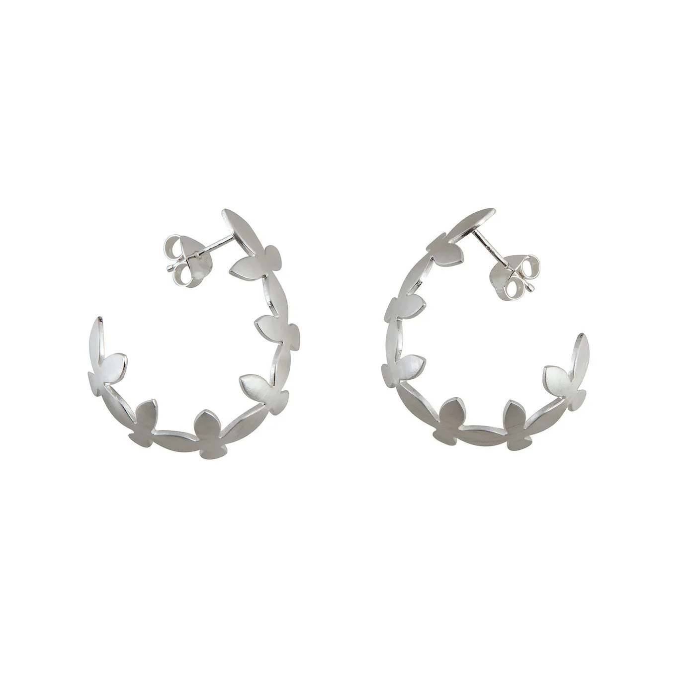 Thanaka Leaf Hoop Studs – Silver
