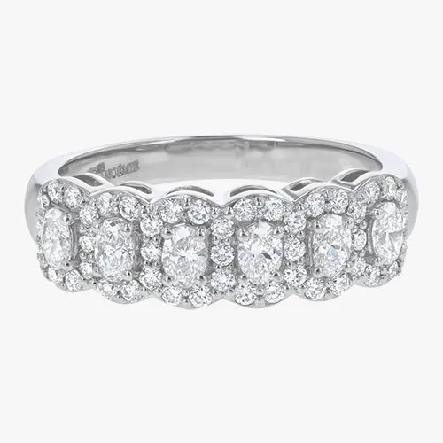 The Oval Diamond Halo Half Band Ring