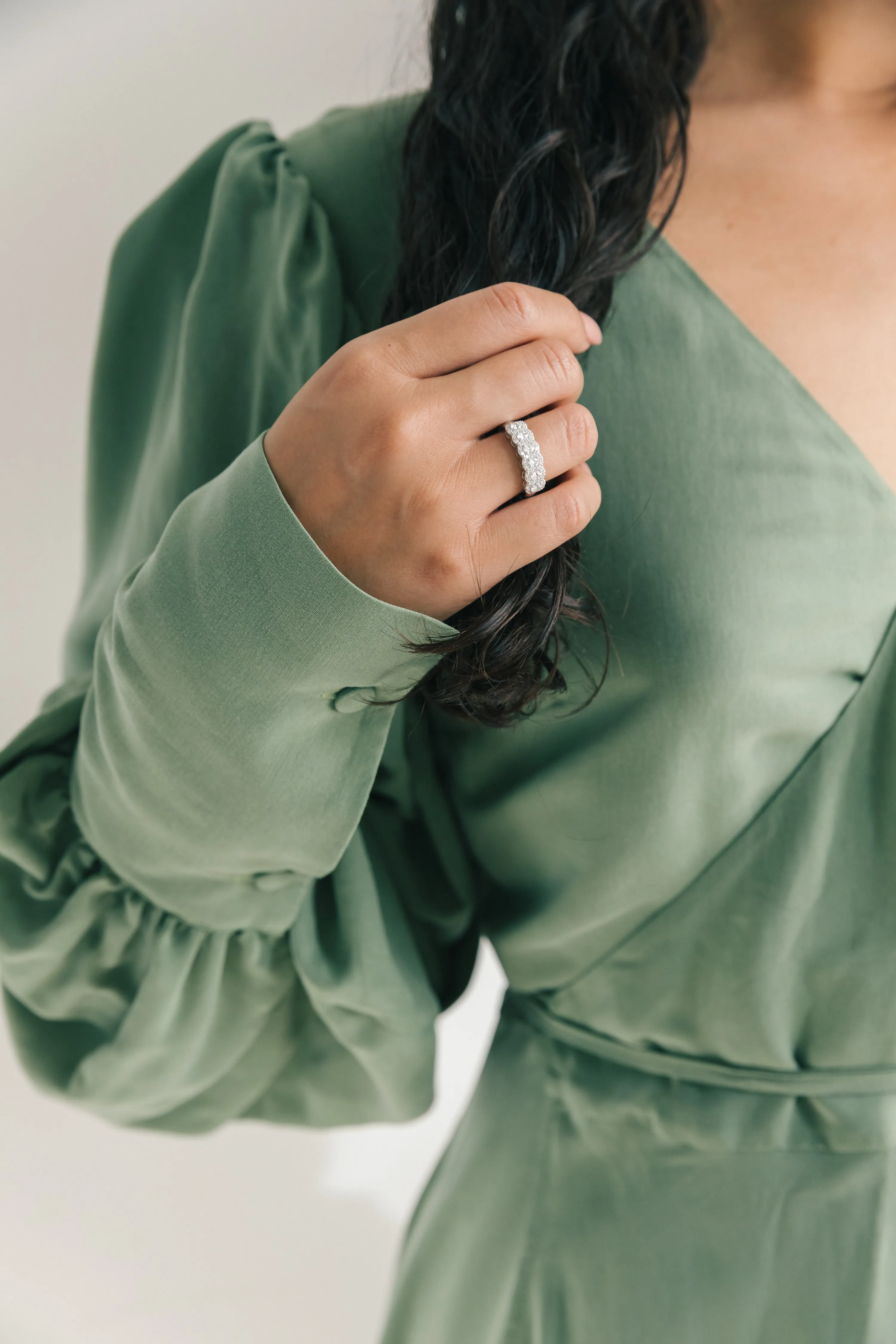 The Oval Diamond Halo Half Band Ring