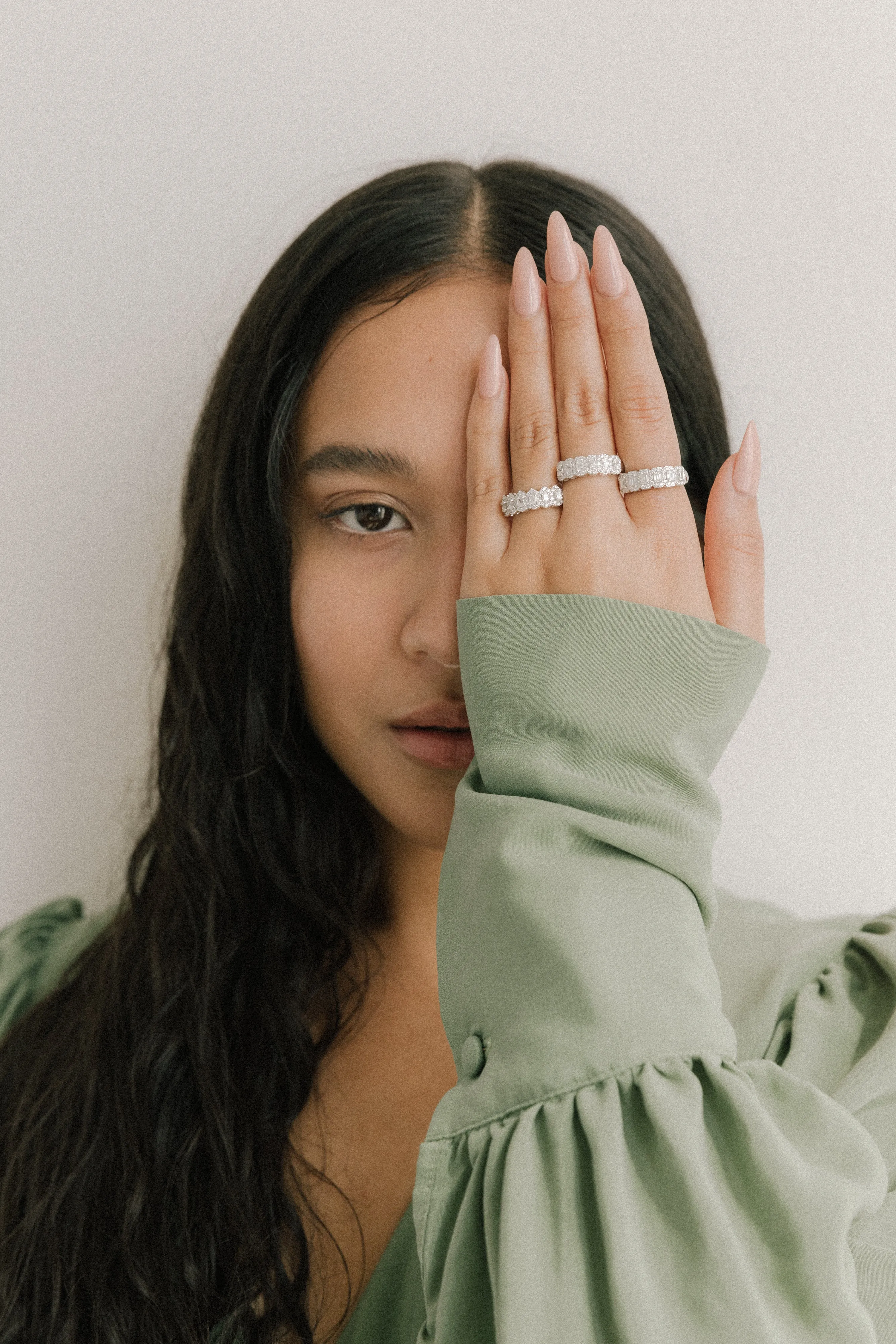 The Oval Diamond Halo Half Band Ring