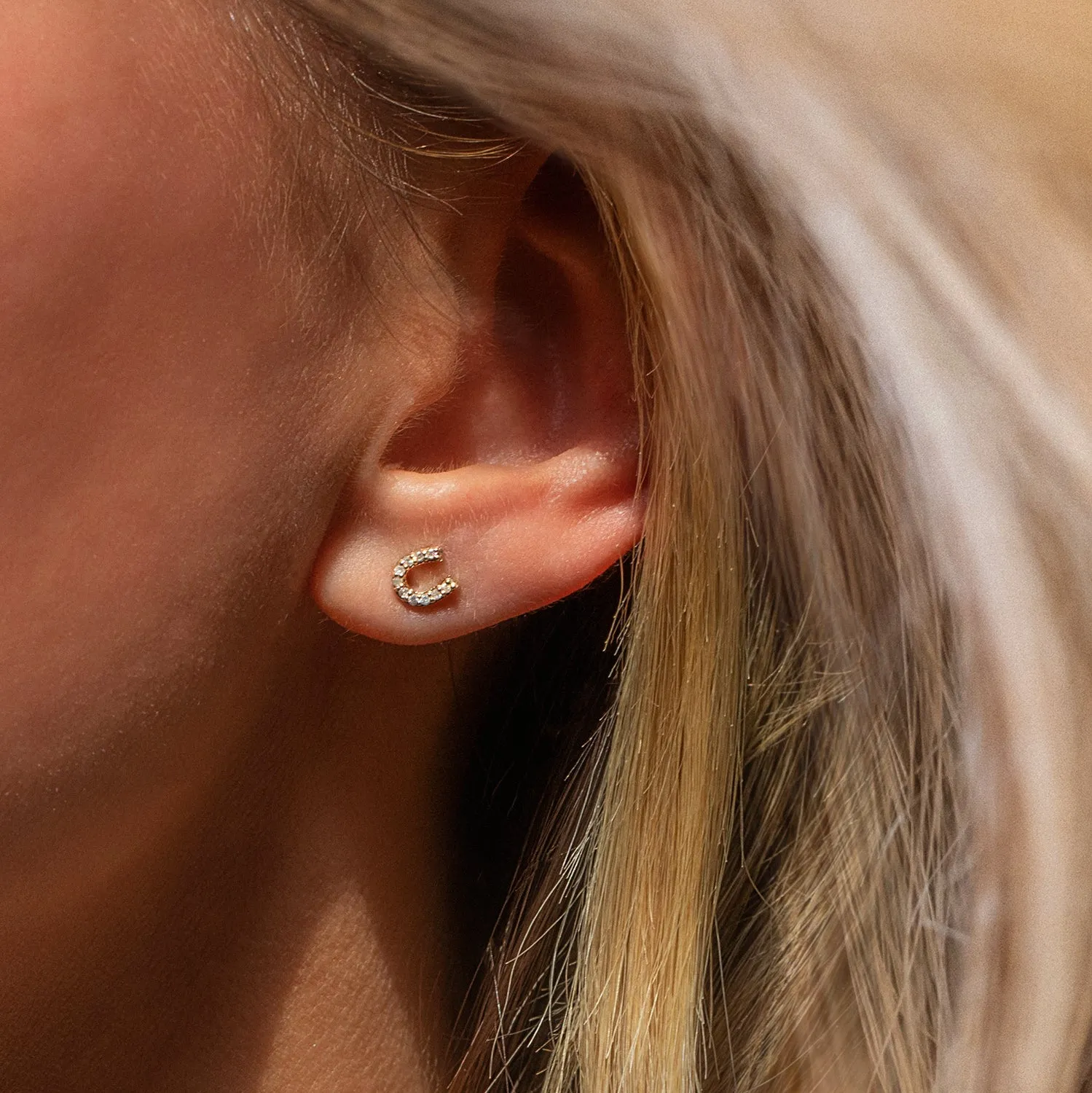 Tiny Horseshoe Studs | 9k Gold & Diamond