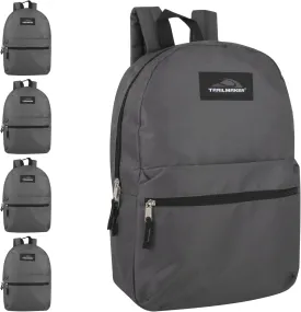 Trail maker 24 Pack- Classic 17 Inch Backpacks in Bulk Wholesale Back Packs for Boys and Girls (Gray)