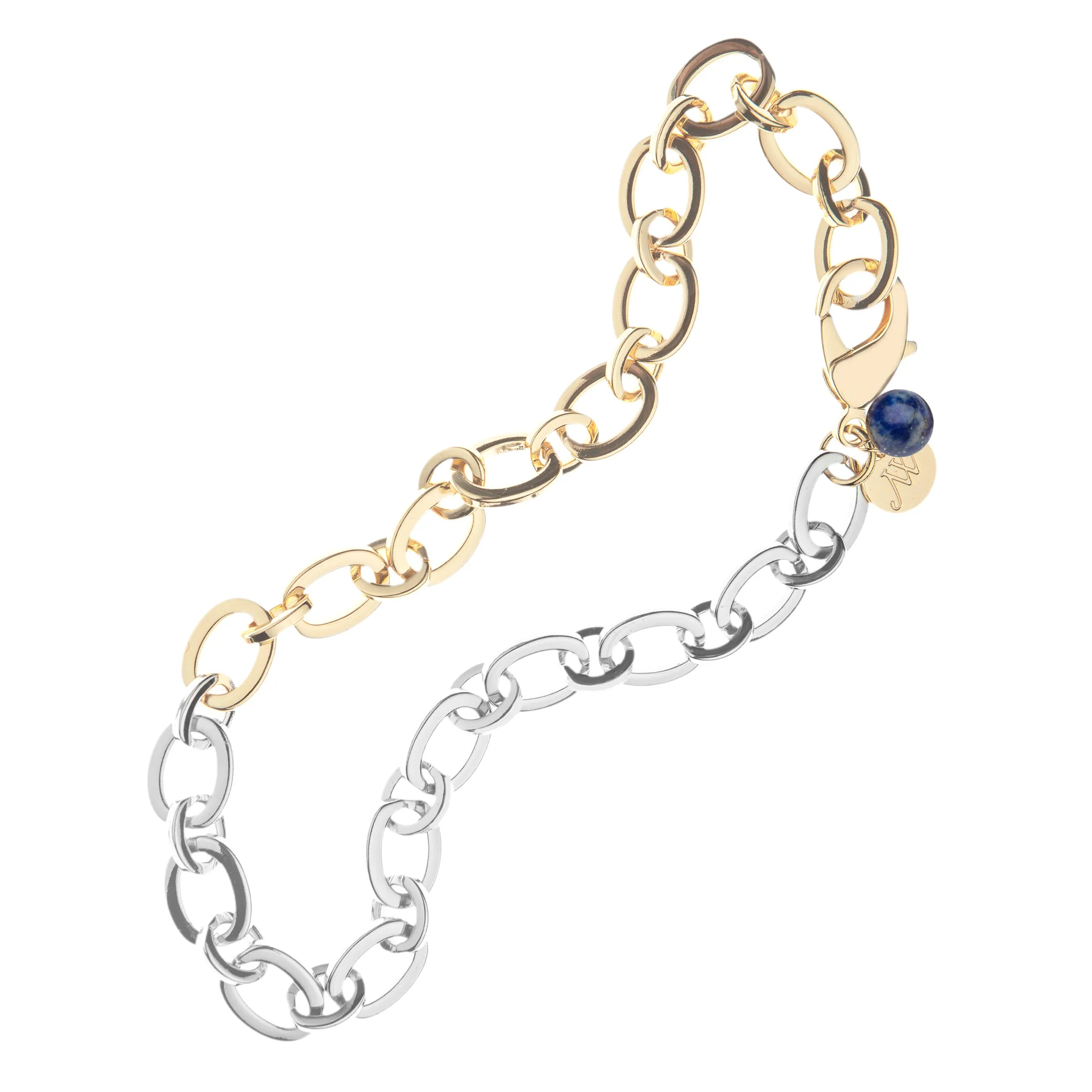 Two-tone Chunky Link Chain with Lapis Bead
