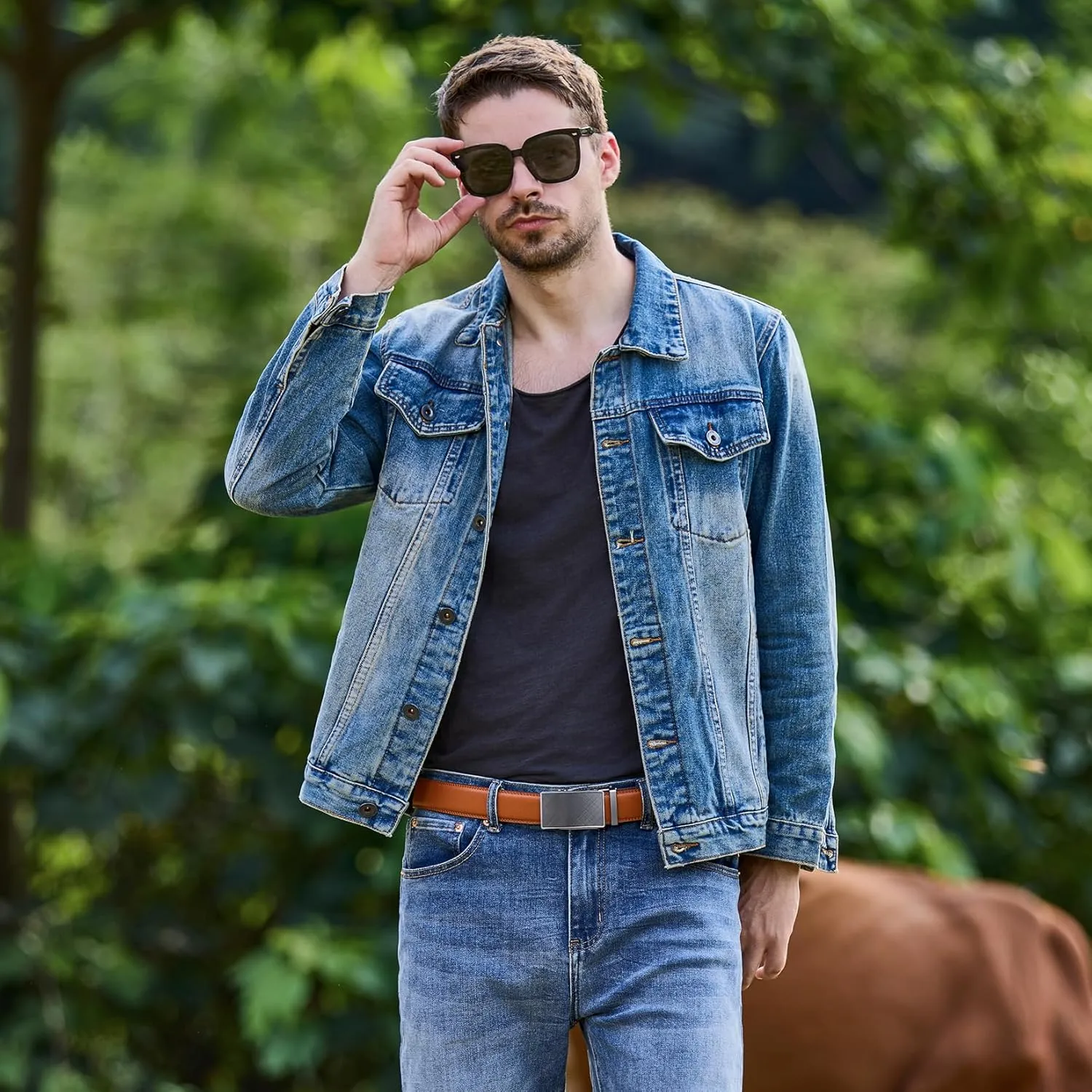 VATAN Men's Belt Leather Ratchet Belt for Men Dress Casual Every Day with Adjustable Buckle, Trim to Fit