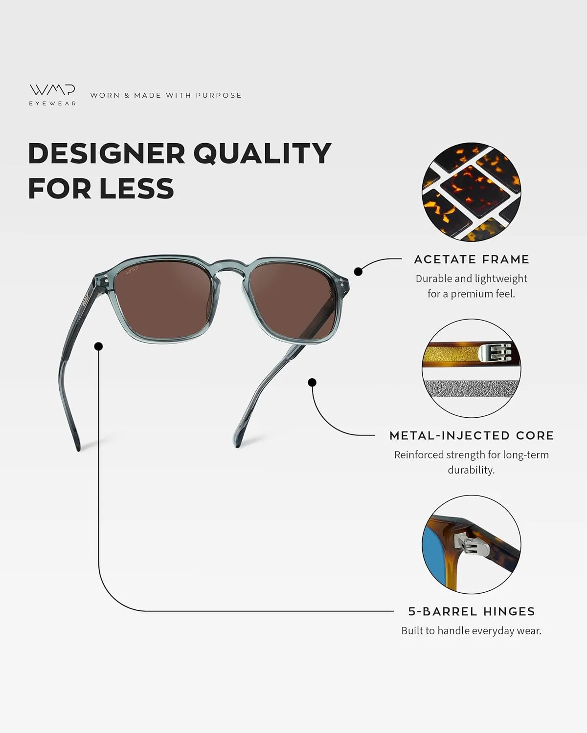 WMP Eyewear - Men's Polarized Square Sunglasses, Wide Fit: Modern Retro Style with Unique Color Combos