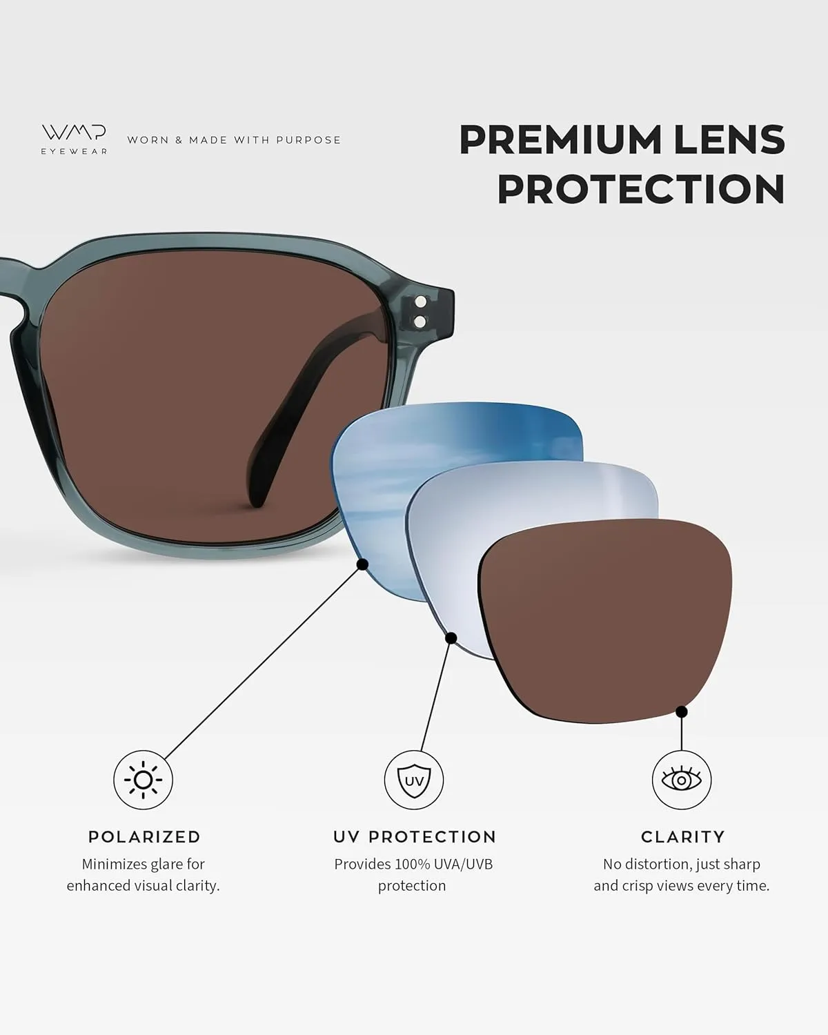 WMP Eyewear - Men's Polarized Square Sunglasses, Wide Fit: Modern Retro Style with Unique Color Combos