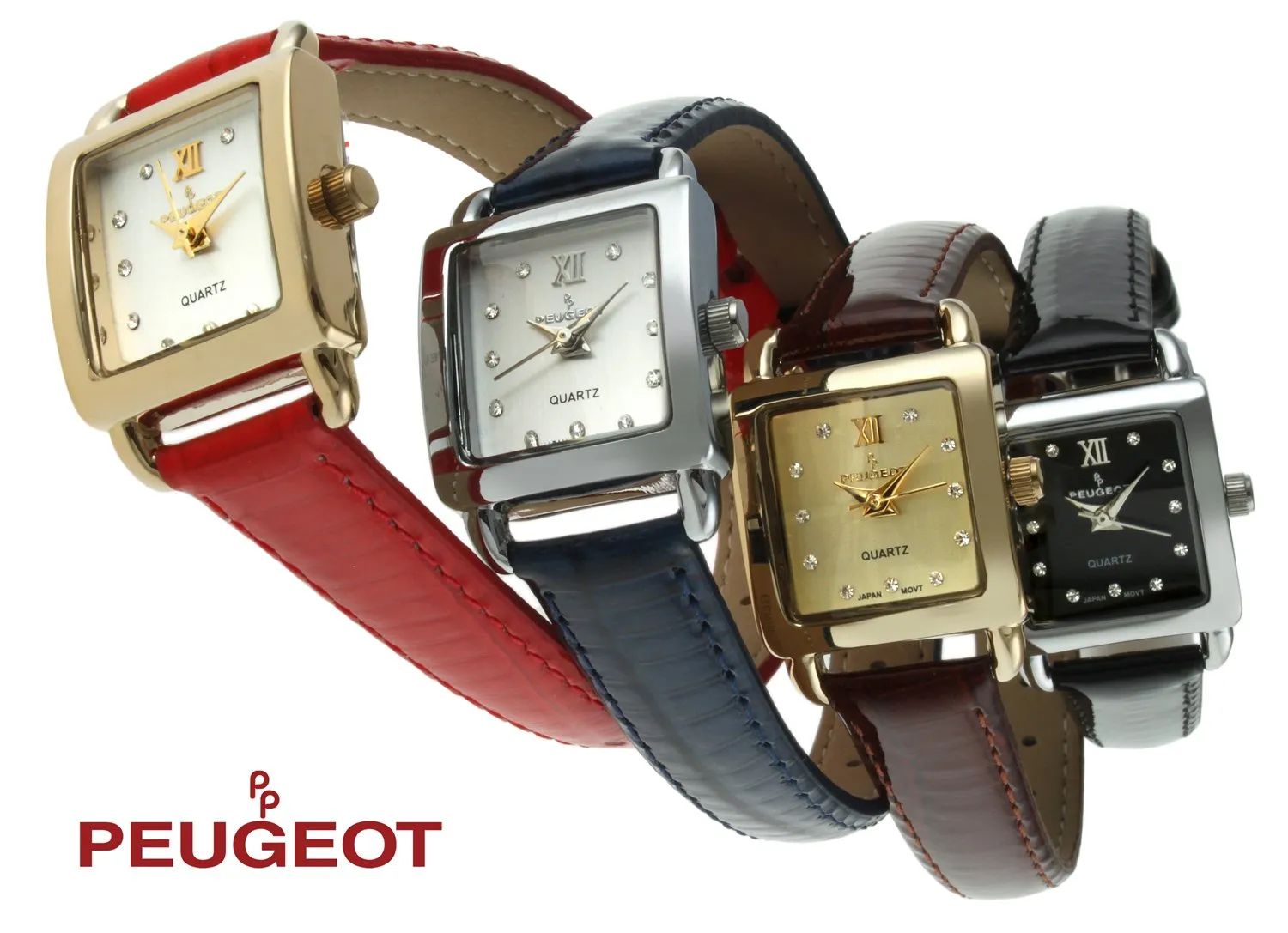Women's 20mm Square Watch with Glossy Red Leather Strap