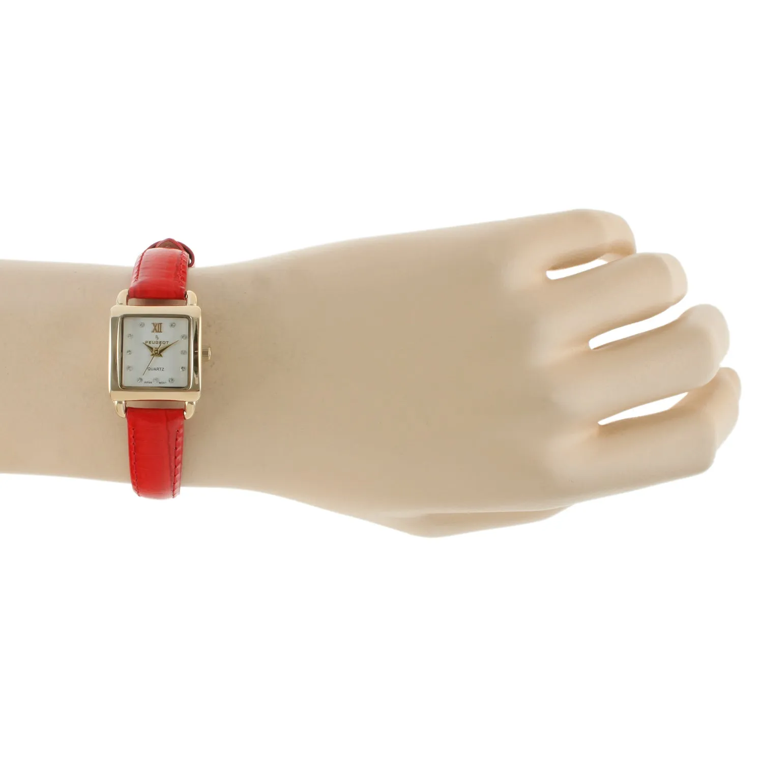 Women's 20mm Square Watch with Glossy Red Leather Strap
