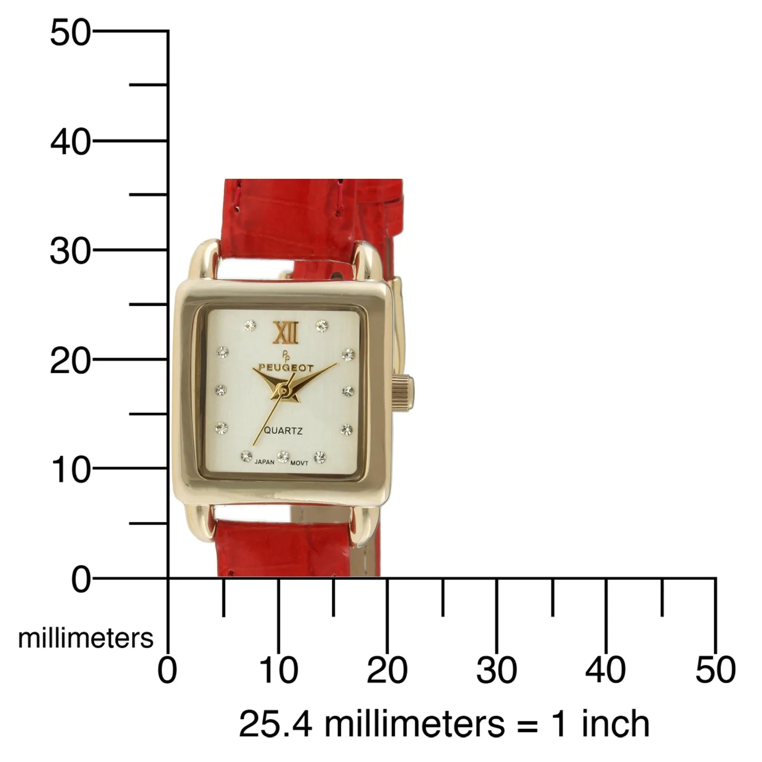 Women's 20mm Square Watch with Glossy Red Leather Strap