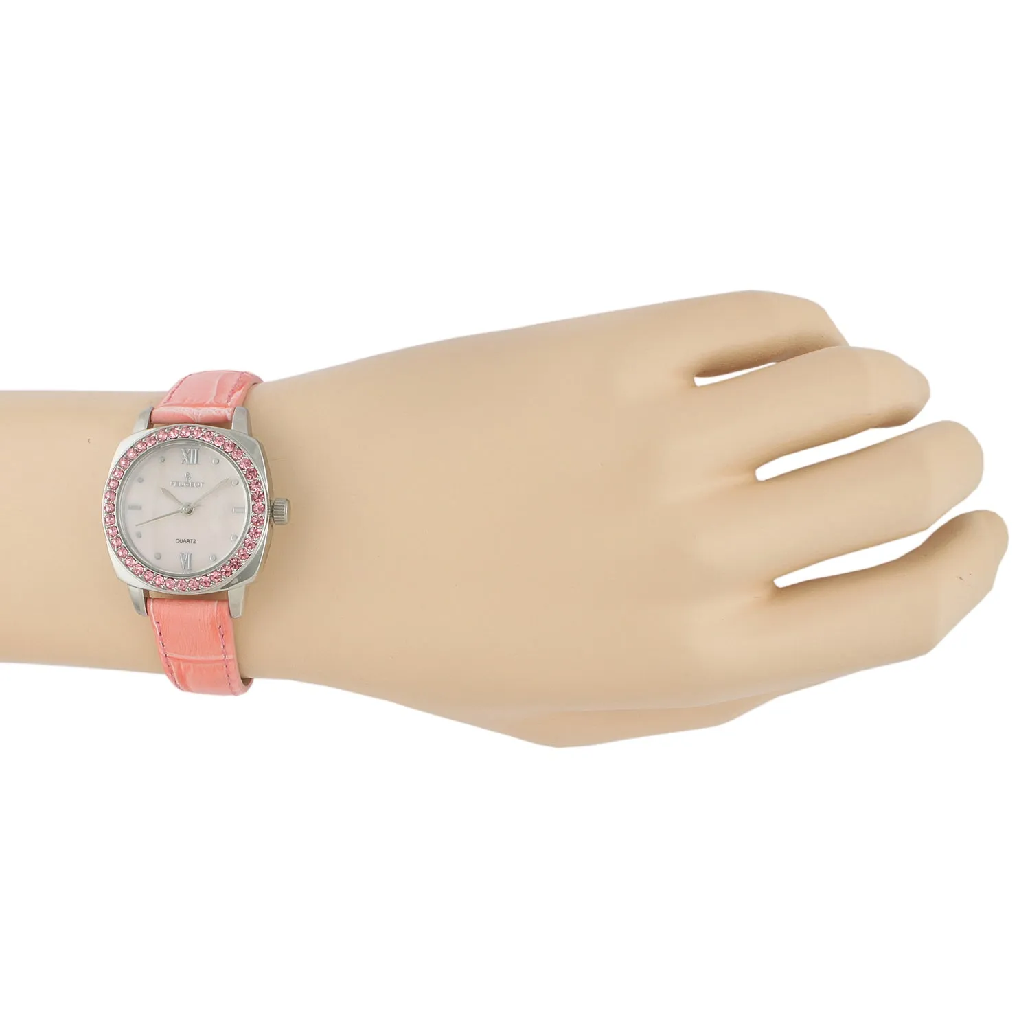 Women's 28mm Pink Watch with Crystal Bezel Leather Strap