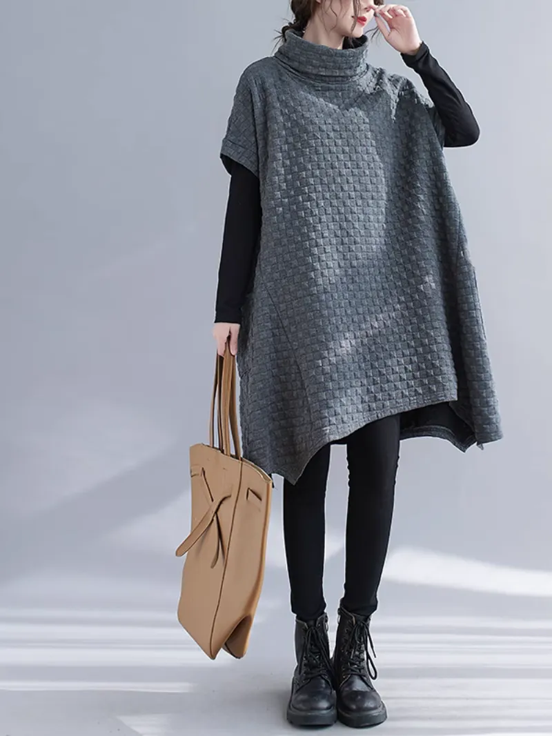 Women's High Collar Side Pockets Hort-Sleeved Dress