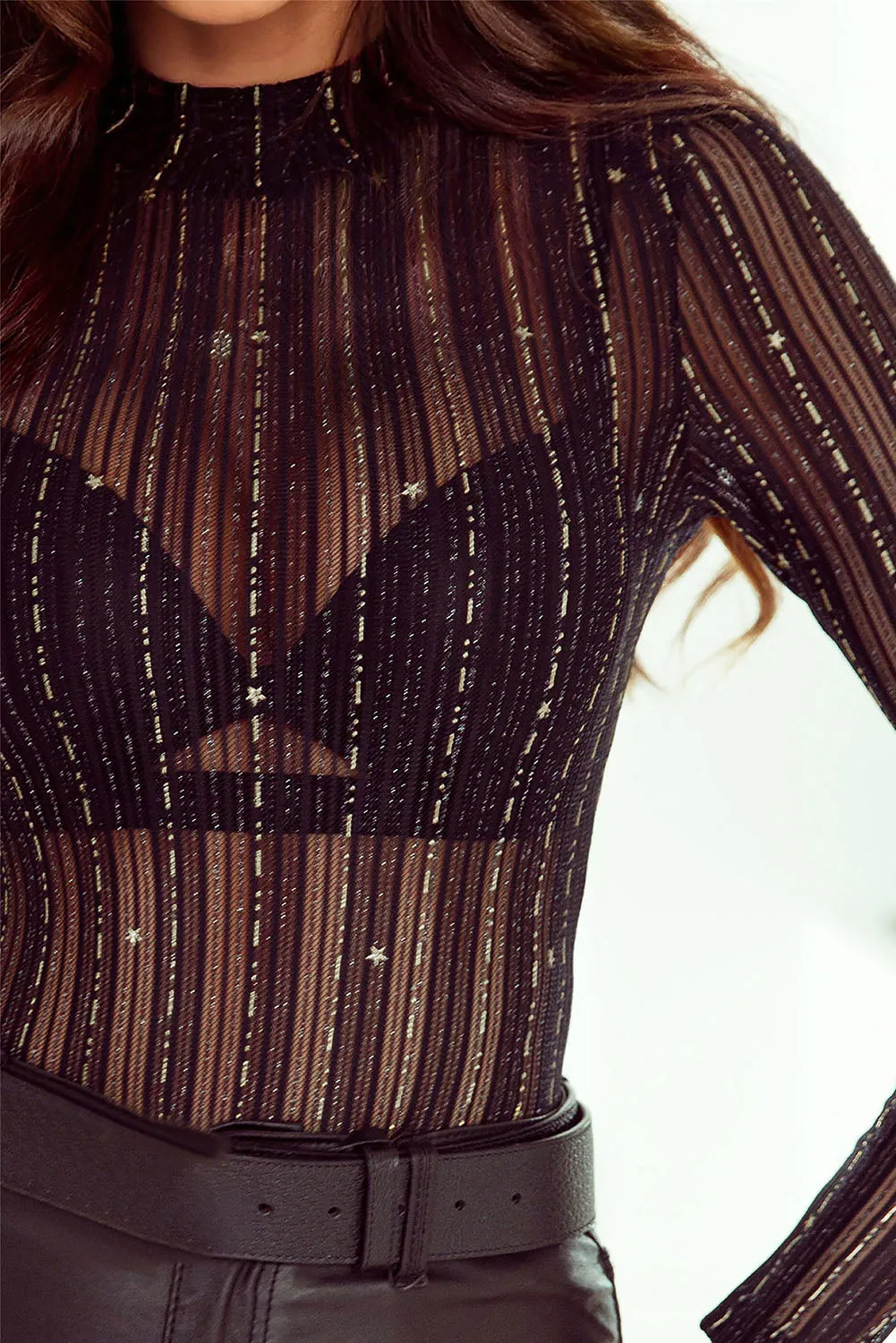 Women's Star Mesh Mock Neck Long Sleeve Bodysuit
