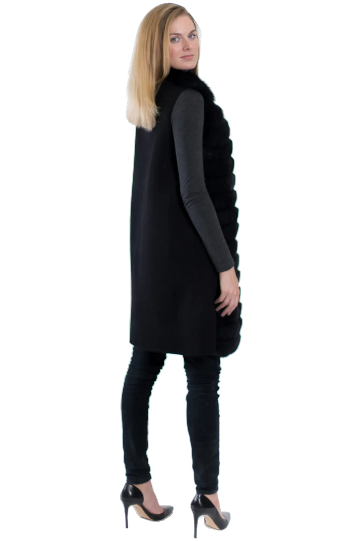 Wool Vest with Faux Fur Front Panel