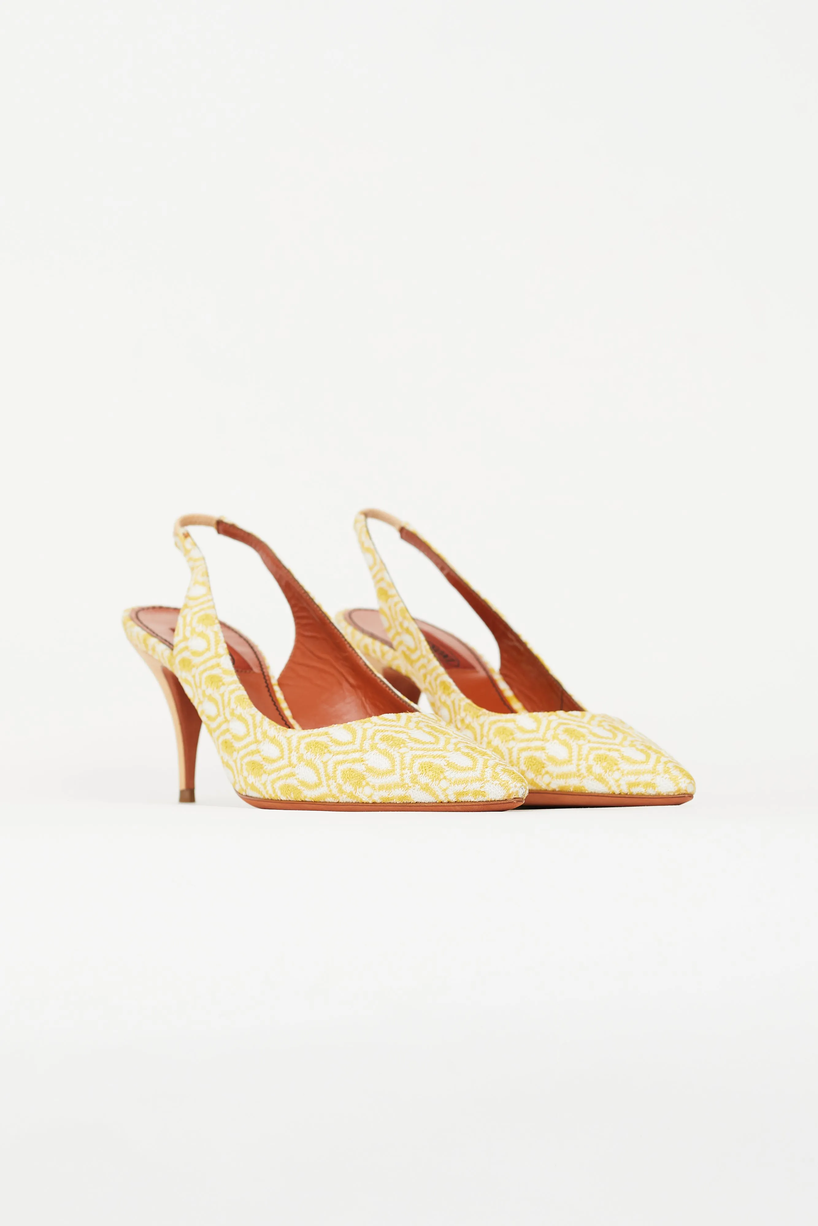 Yellow & White Knit Slingback Heel