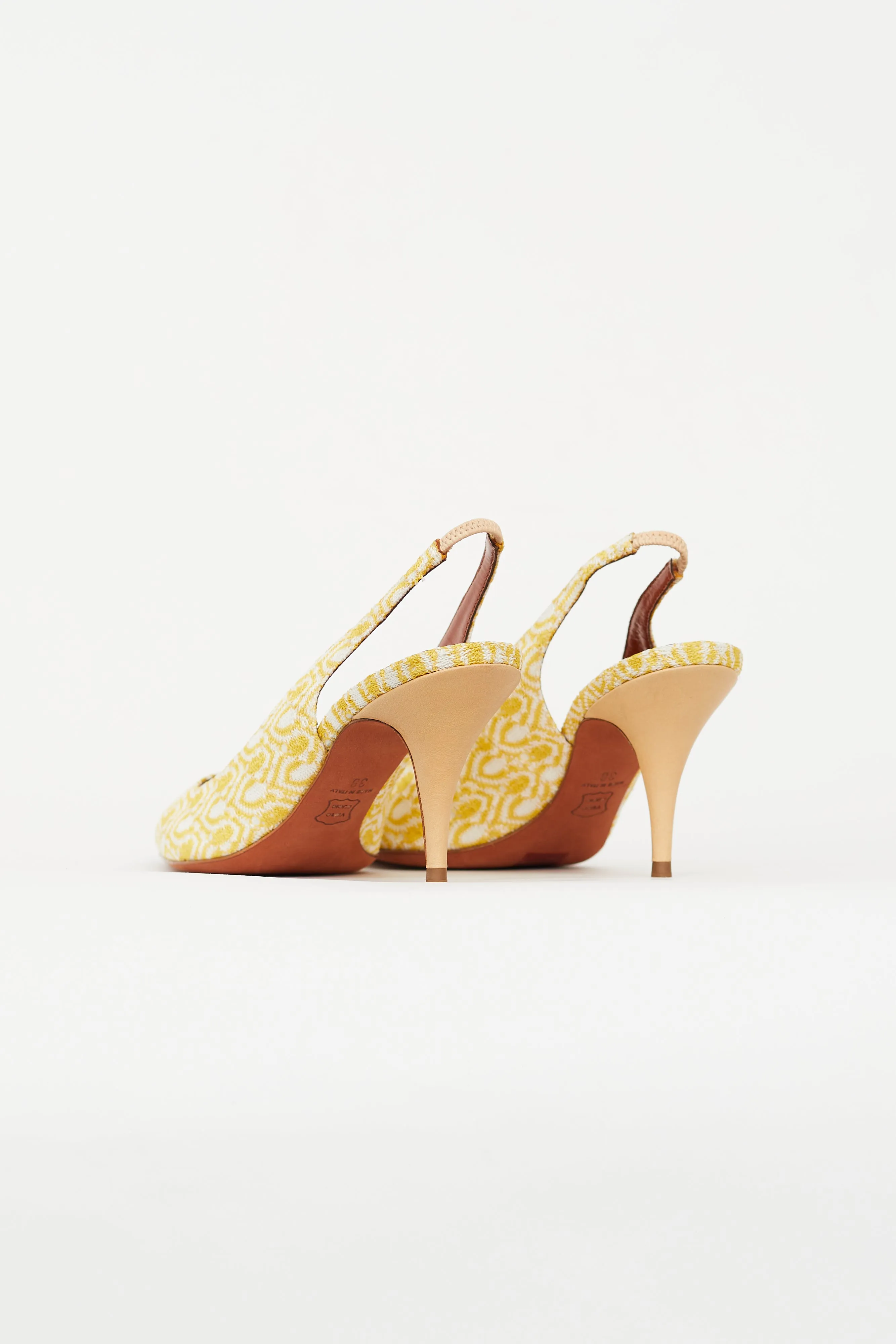 Yellow & White Knit Slingback Heel