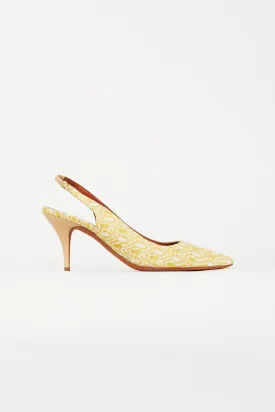 Yellow & White Knit Slingback Heel