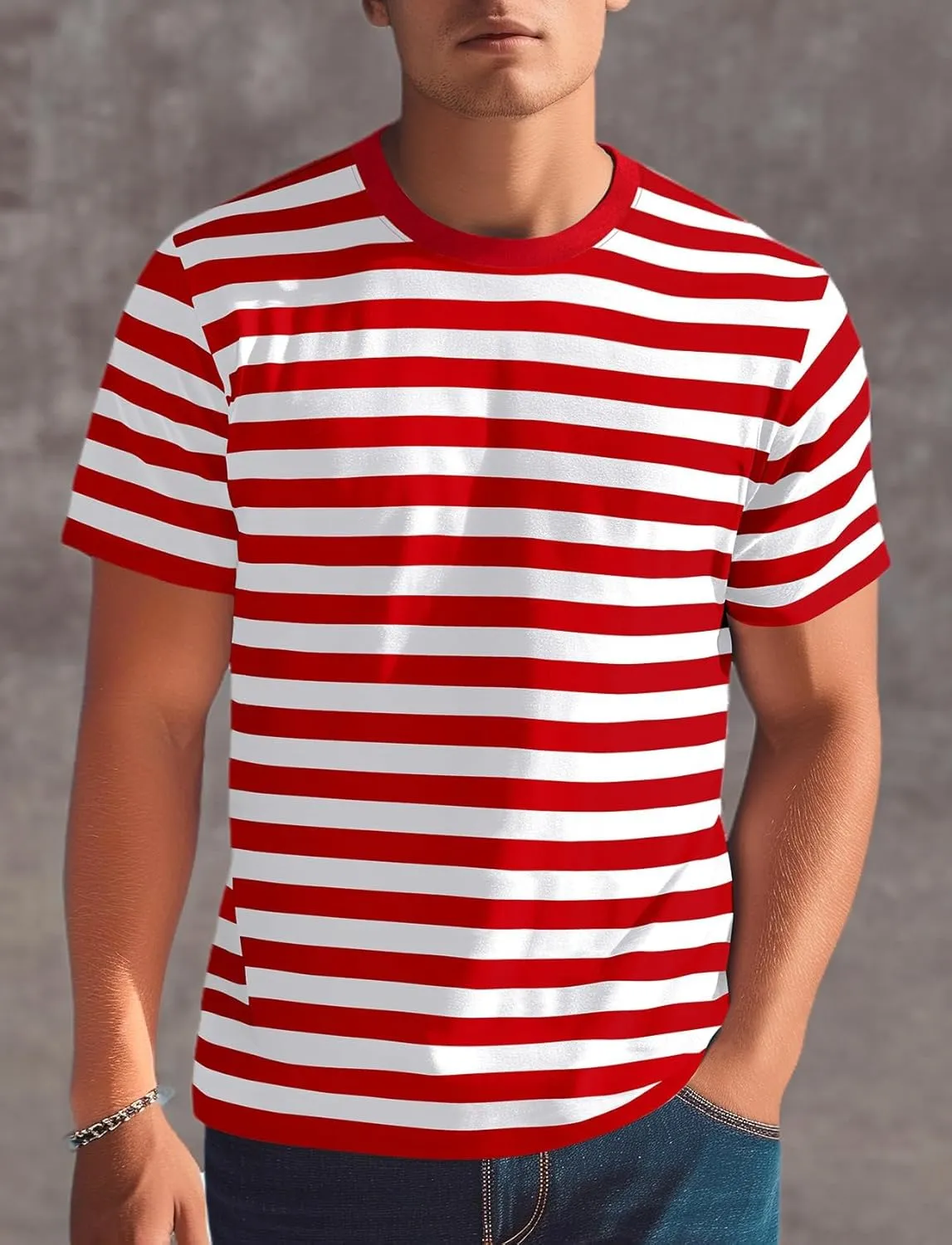 Zengjo Mens Striped Shirt Short Sleeve T-Shirts