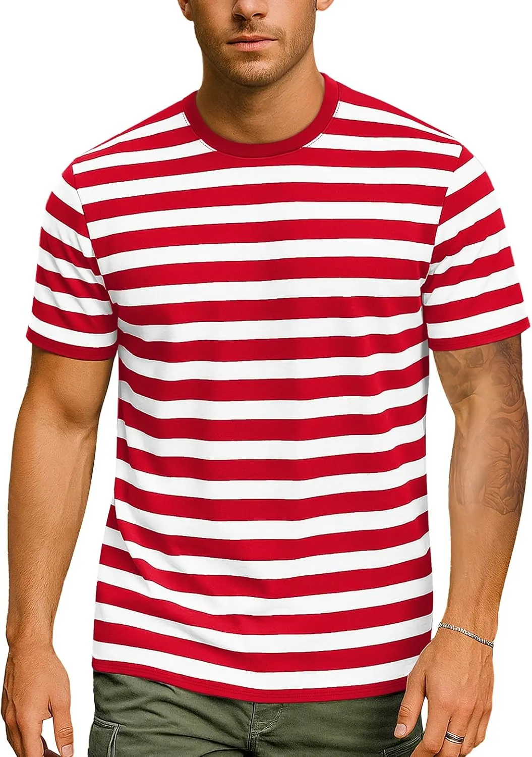 Zengjo Mens Striped Shirt Short Sleeve T-Shirts