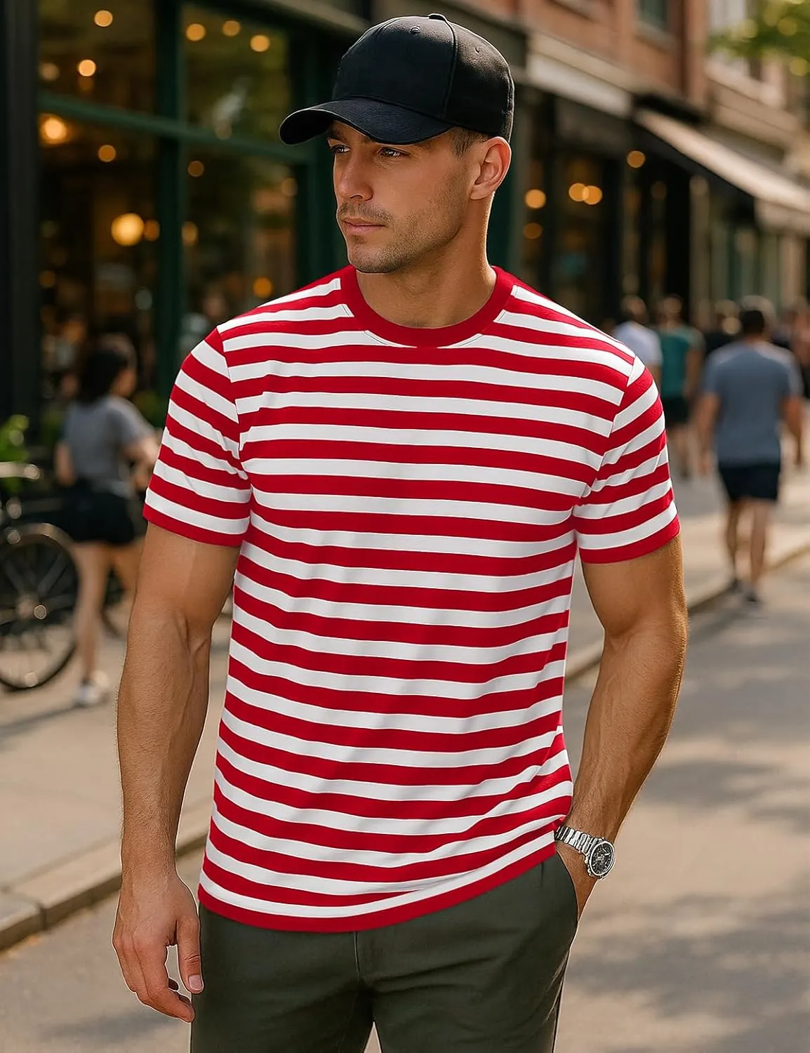Zengjo Mens Striped Shirt Short Sleeve T-Shirts